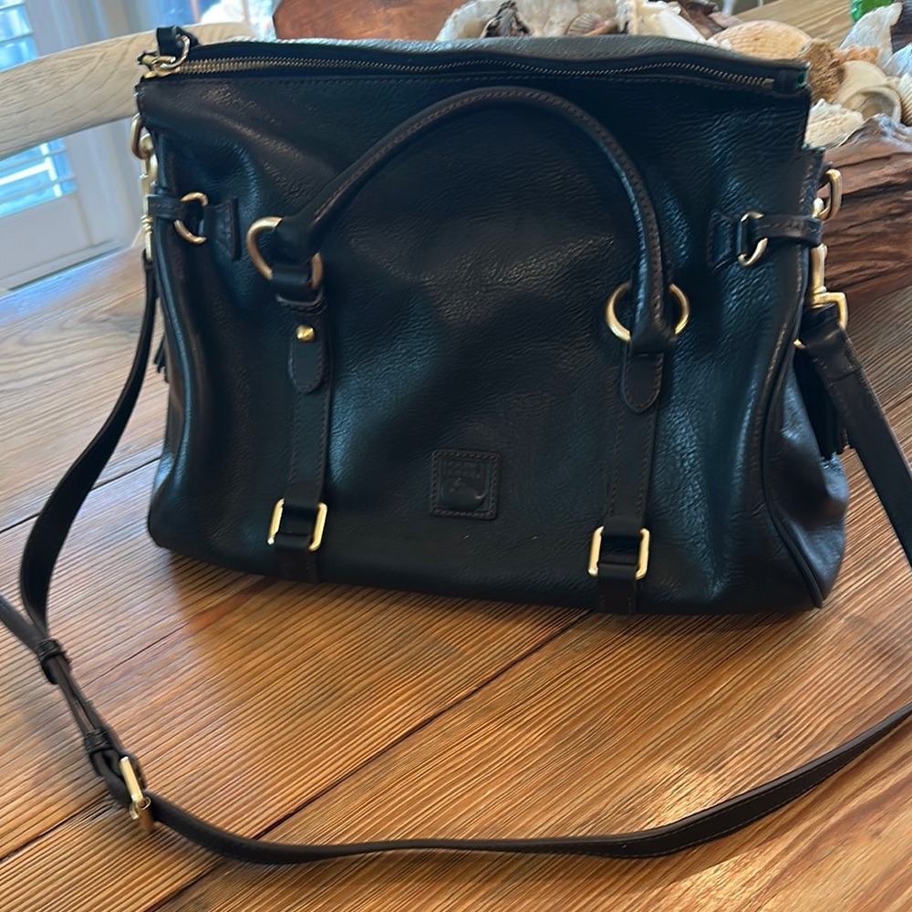 Dooney & Bourke Black and Gold Shoulder Bag with Pebbled Leather